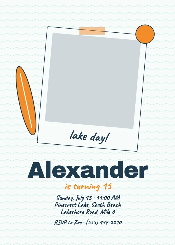 Lake Day — Outdoors birthday invitation with a photo window