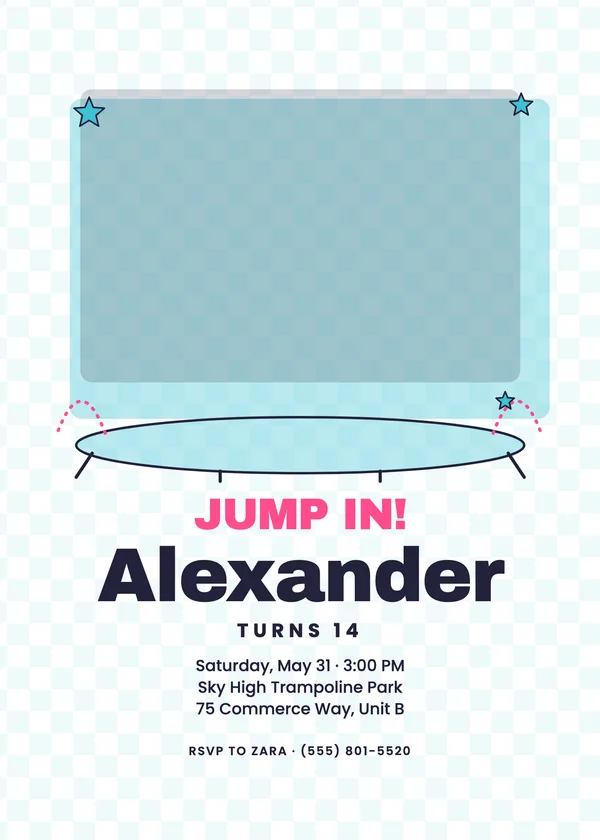 Trampoline Park — Sports birthday invitation with a photo window