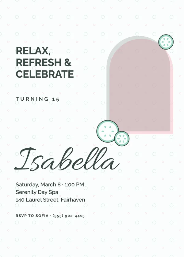 Spa Day — Spa & Chill birthday invitation with a photo window