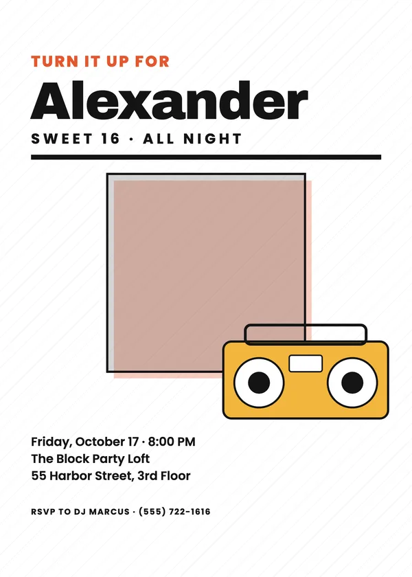 Hip Hop Flyer — Street & Sound birthday invitation with a photo window