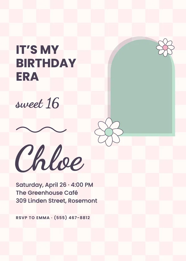 Pastel Aesthetic — Aesthetic birthday invitation with a photo window