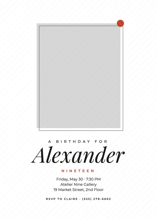 Ink Minimal — Aesthetic birthday invitation with a photo window