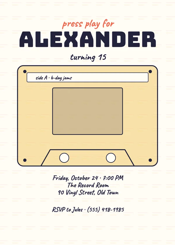 Mixtape — Retro Teen birthday invitation with a photo window