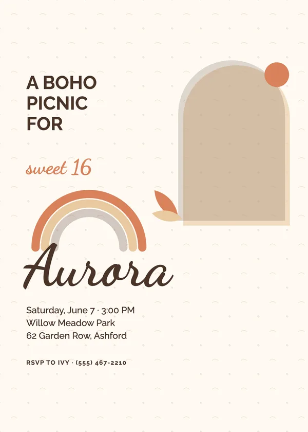 Boho Picnic — Picnic & Boho birthday invitation with a photo window