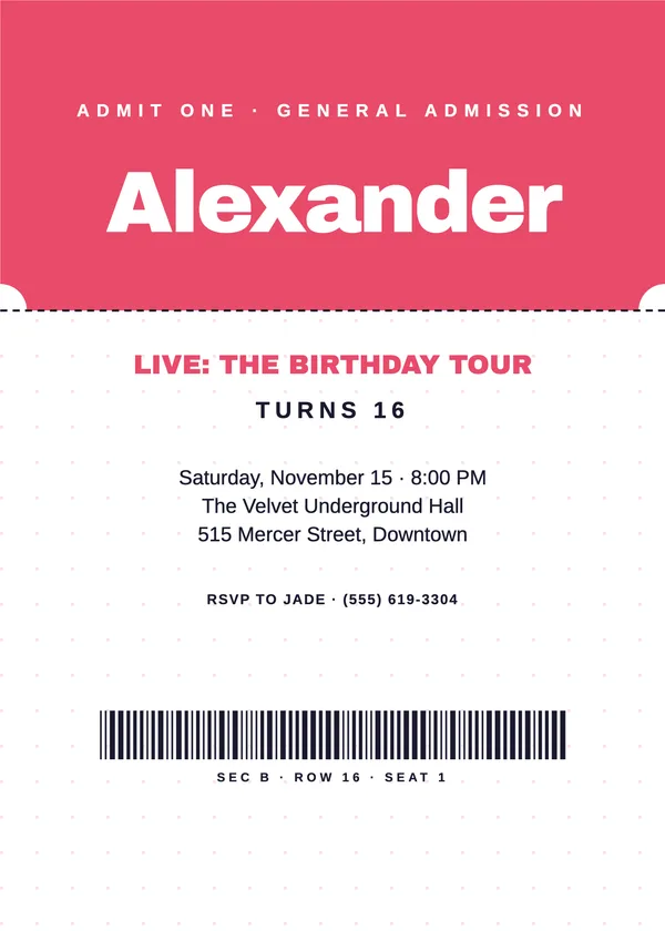 Concert Ticket — Show Night birthday invitation
