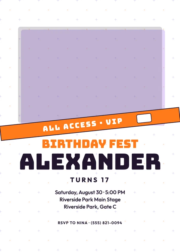 Festival Wristband — Show Night birthday invitation with a photo window