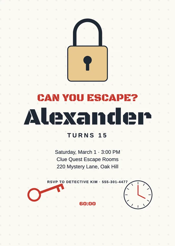 Escape Room — Adventure birthday invitation