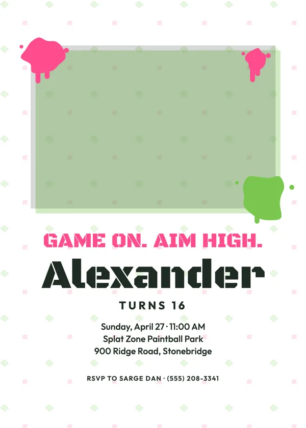Paintball — Adventure birthday invitation with a photo window