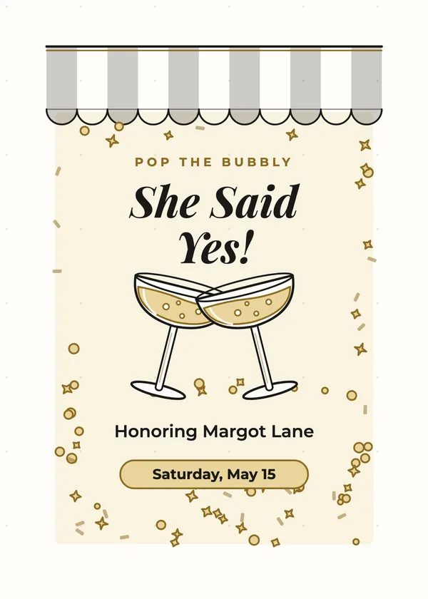 Striped Awning — Black & Gold Glam bridal shower invitation