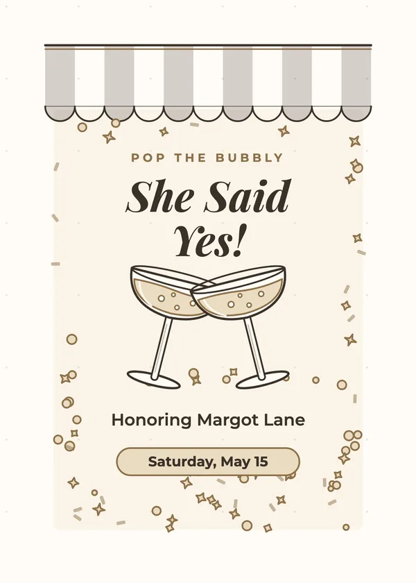 Striped Awning — Black & Gold Glam bridal shower invitation