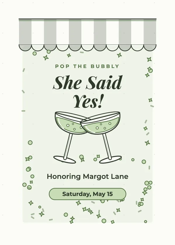 Striped Awning — Black & Gold Glam bridal shower invitation