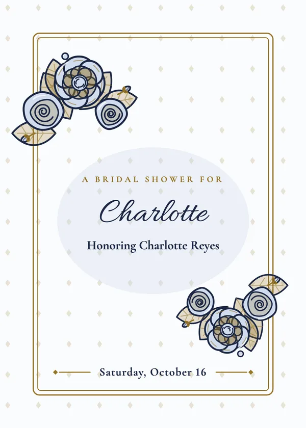 Navy Floral invitation in navy blue