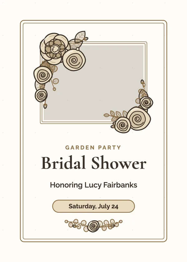 Cascading Roses — Roses & Peonies bridal shower invitation with a photo window