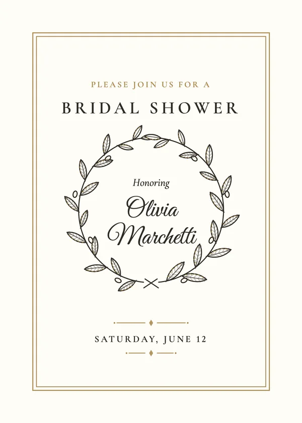 Olive Wreath — Fine-Line Botanical bridal shower invitation