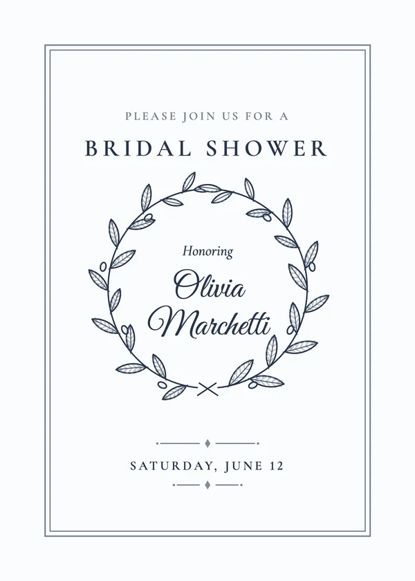 Olive Wreath — Fine-Line Botanical bridal shower invitation