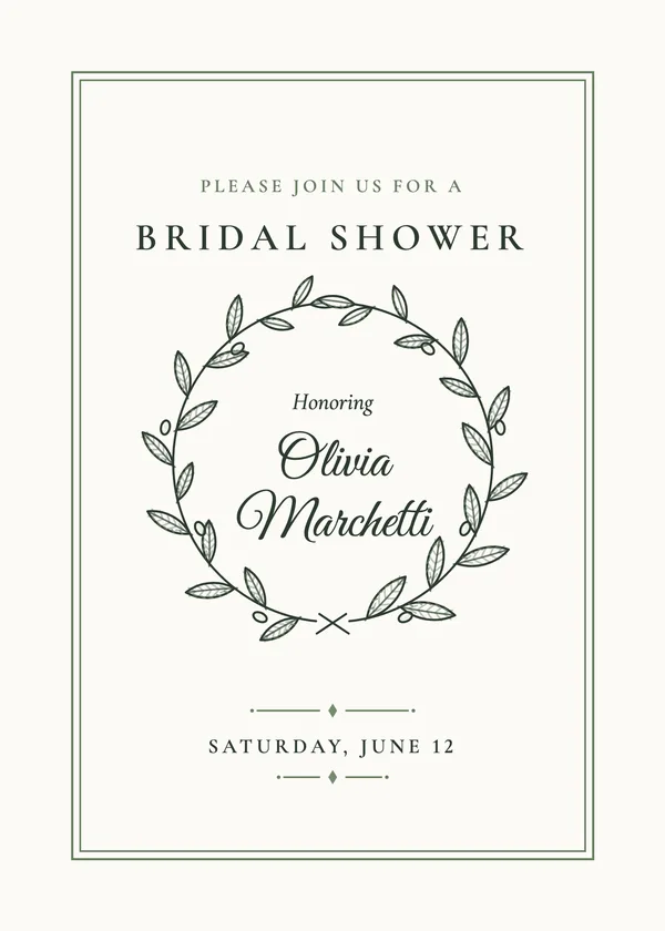 Olive Wreath — Fine-Line Botanical bridal shower invitation