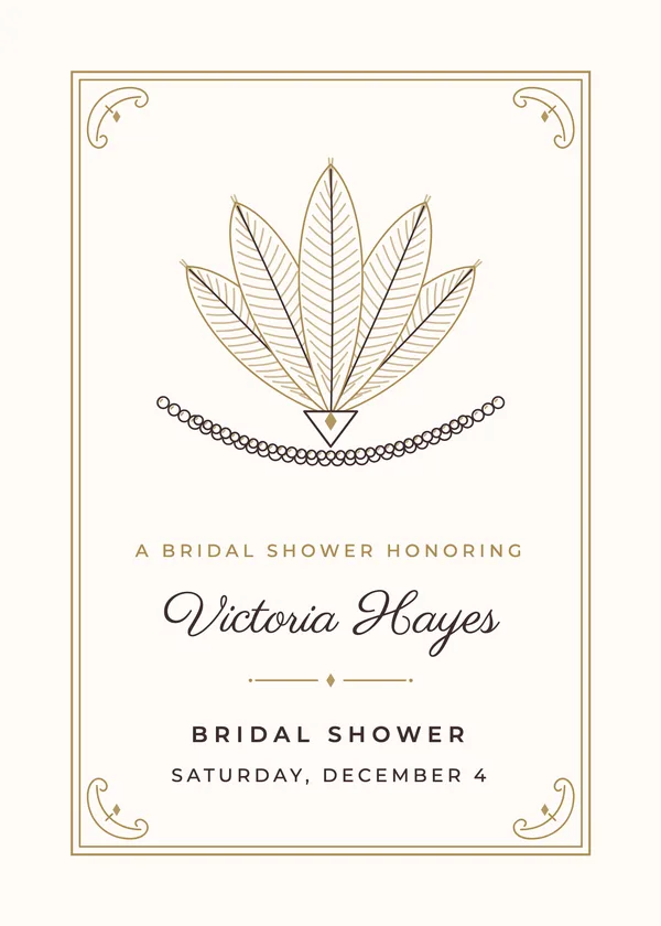Feather & Pearl Fan — Art Deco bridal shower invitation