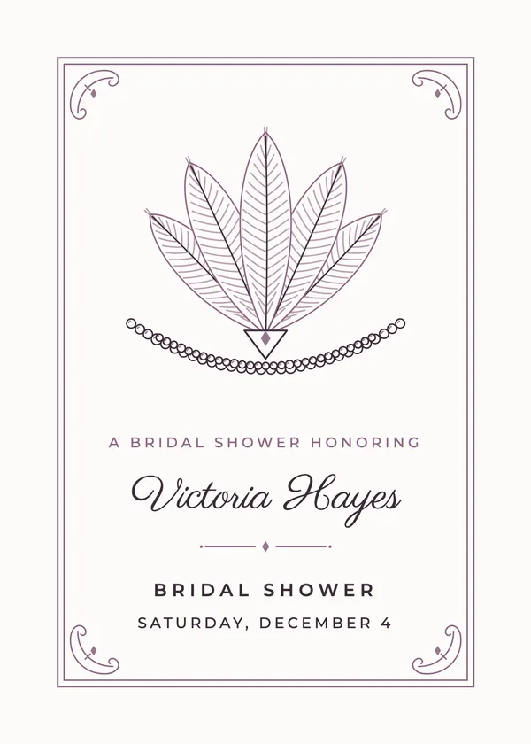 Feather & Pearl Fan — Art Deco bridal shower invitation