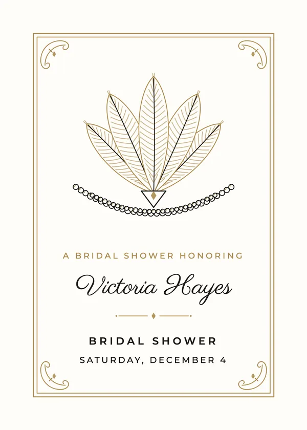 Feather & Pearl Fan — Art Deco bridal shower invitation