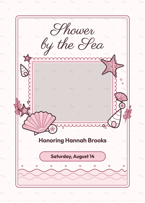 Seashells — Beach & Nautical bridal shower invitation with a photo window
