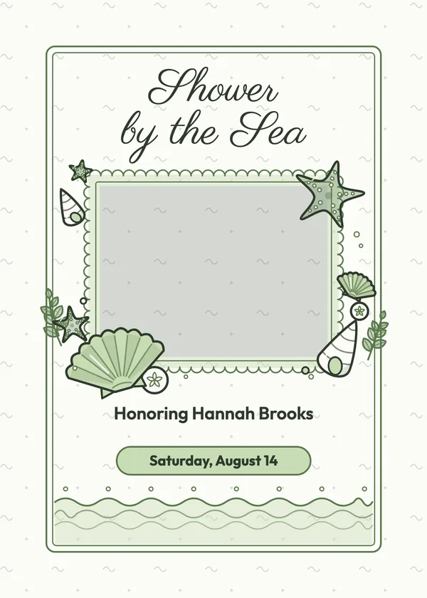 Seashells — Beach & Nautical bridal shower invitation with a photo window