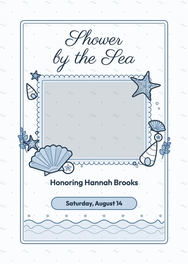 Seashells — Beach & Nautical bridal shower invitation with a photo window