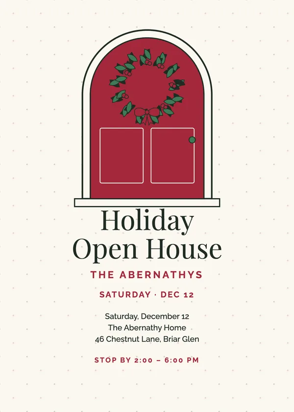 Red Door — Open House Christmas party invitation