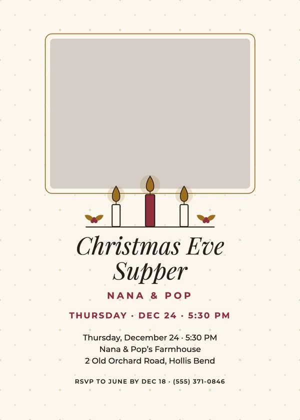 Candlelit — Christmas Eve Christmas party invitation with a photo window