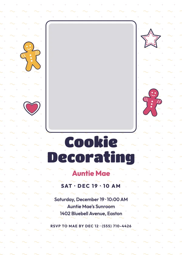 Cutter Shapes — Cookie Decorating Christmas party invitation with a photo window