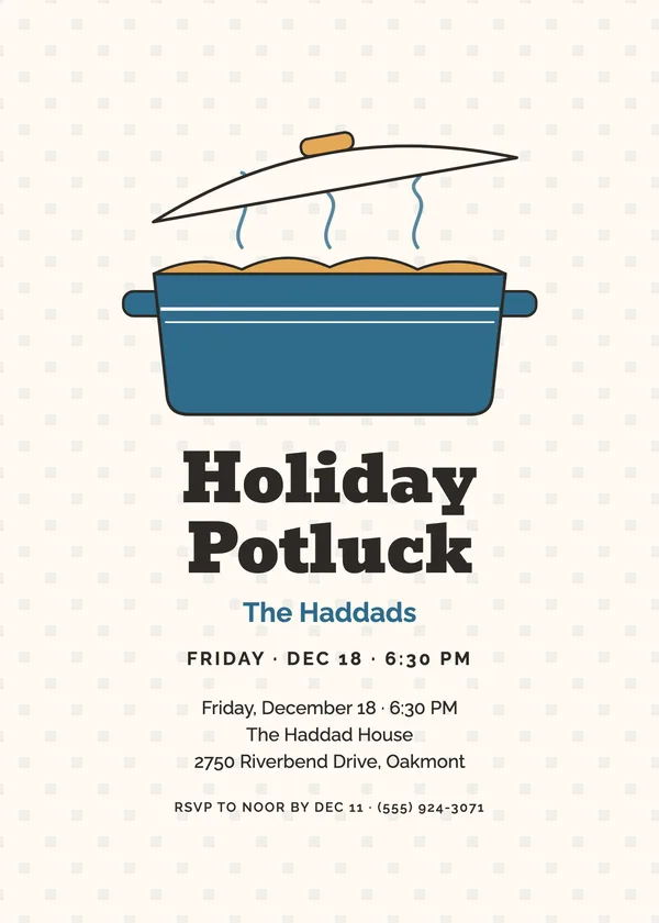 Baking Dish — Potluck Christmas party invitation