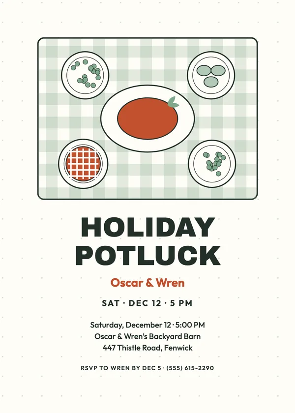 Gingham Table — Potluck Christmas party invitation
