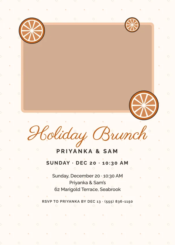 Citrus Morning — Holiday Brunch Christmas party invitation with a photo window