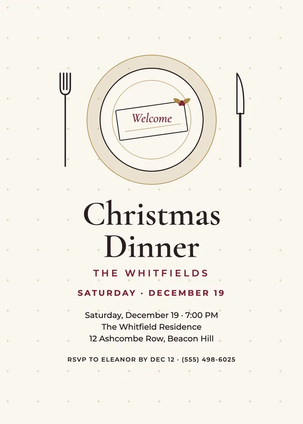 Place Card — Dinner Party Christmas party invitation