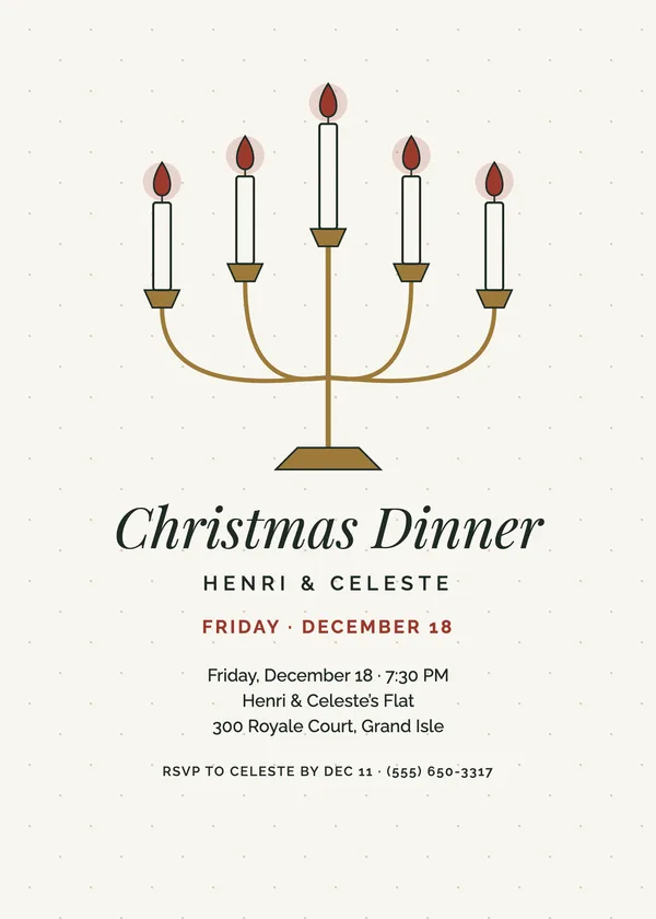 Candelabra — Dinner Party Christmas party invitation