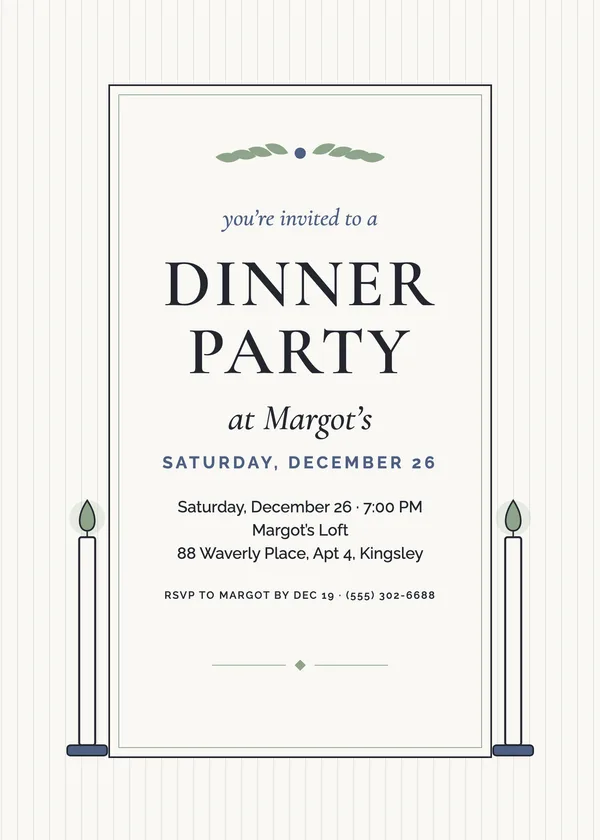 Menu Card — Dinner Party Christmas party invitation