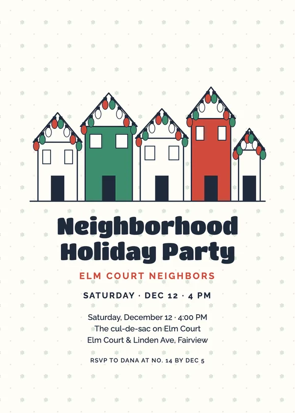Lit Houses — Neighborhood Party Christmas party invitation