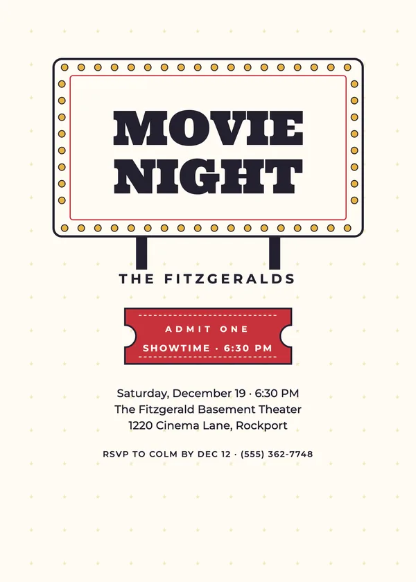 Marquee — Movie Night Christmas party invitation