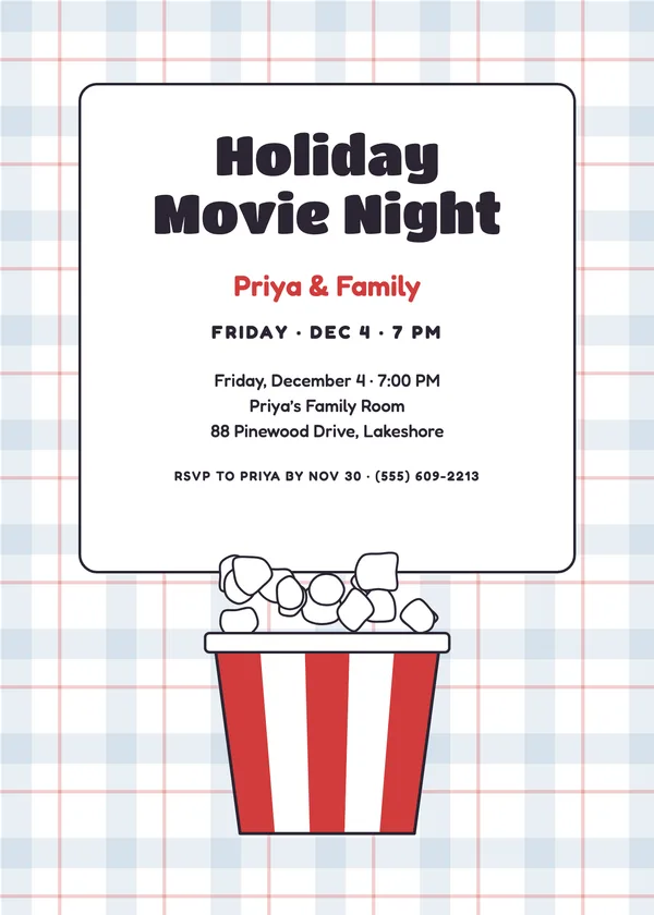 Popcorn Blanket — Movie Night Christmas party invitation