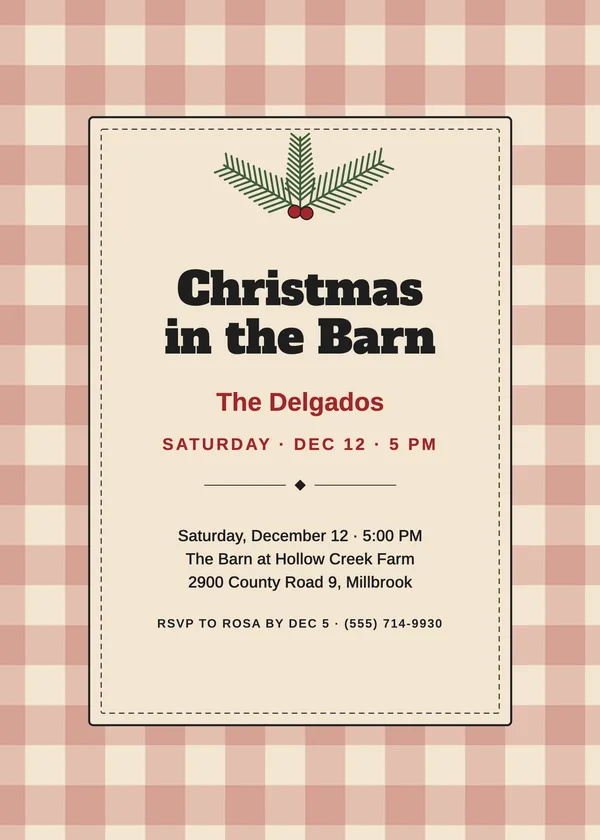 Buffalo Check — Rustic Plaid Christmas party invitation