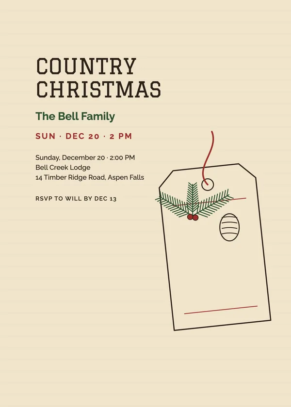 Kraft Tag — Rustic Plaid Christmas party invitation