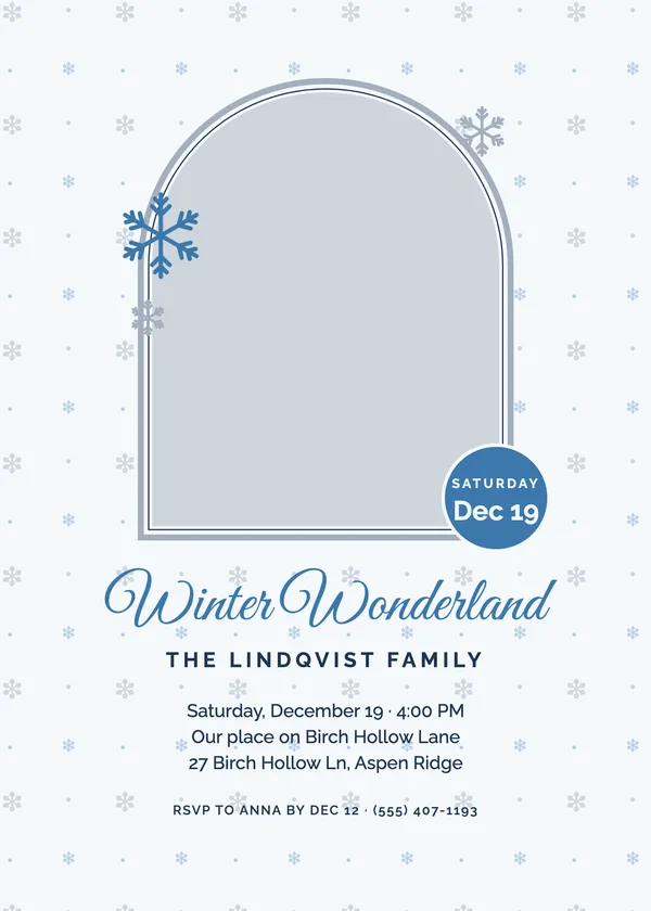 Snow Day — Winter Wonderland Christmas party invitation with a photo window