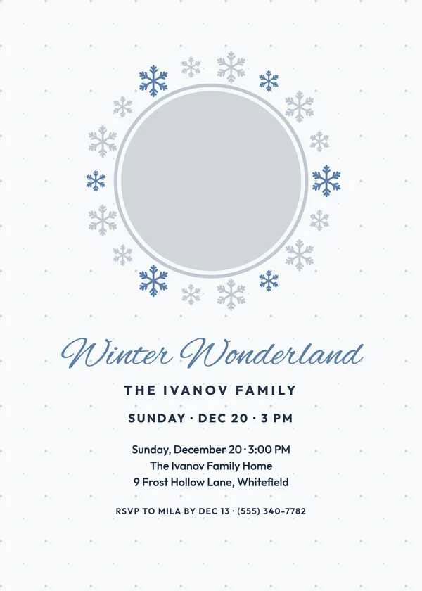 Flake Wreath — Winter Wonderland Christmas party invitation with a photo window