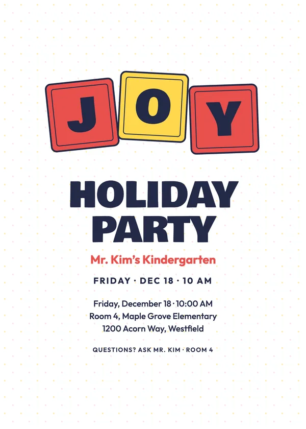 Joy Blocks — Classroom Party Christmas party invitation