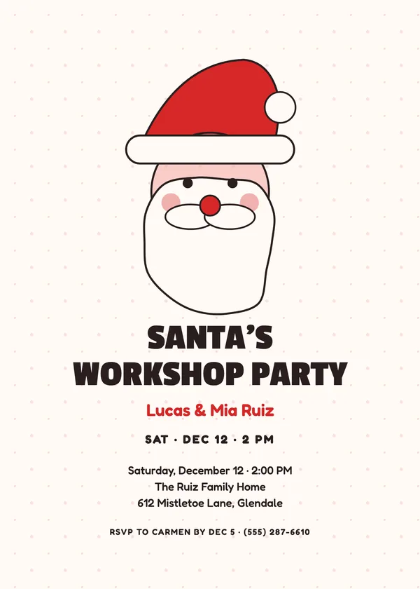 Santa Face — Santa & Elf Christmas party invitation