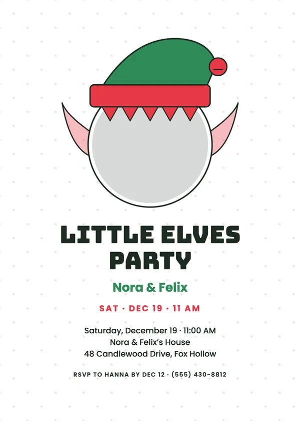 Elf Hat — Santa & Elf Christmas party invitation with a photo window