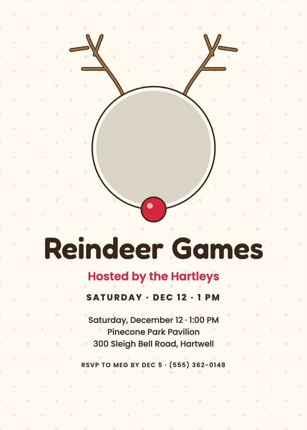 Antler Portrait — Reindeer Games Christmas party invitation with a photo window