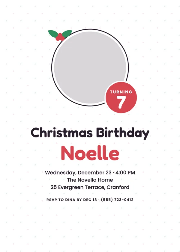Holly Birthday — Christmas Birthday Christmas party invitation with a photo window