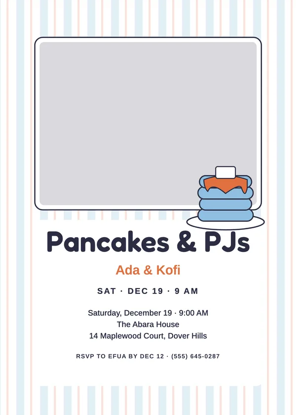PJ Stripes — Pancakes & Pajamas Christmas party invitation with a photo window