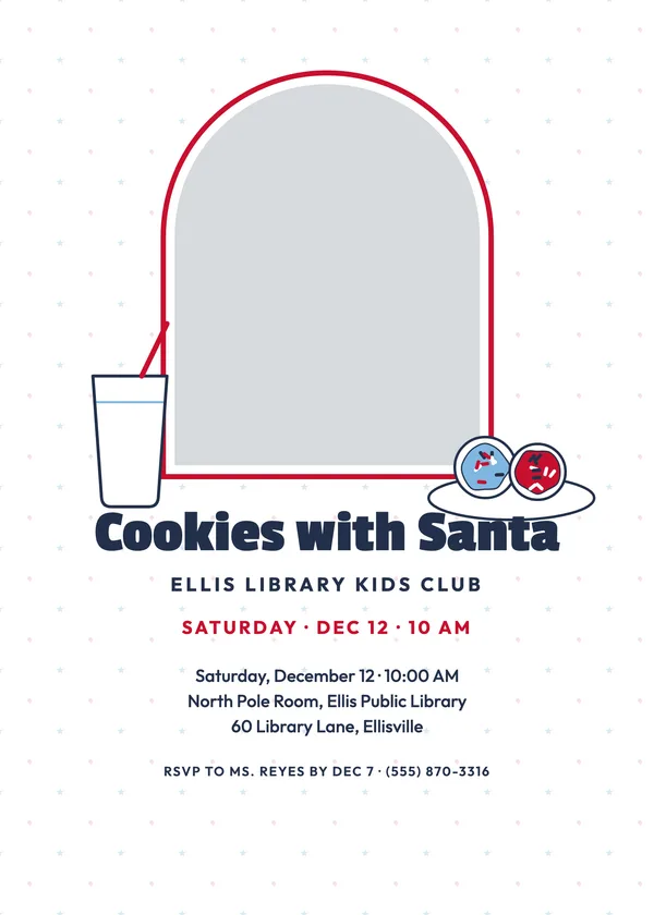 Milk & Cookies Arch — Cookies with Santa Christmas party invitation with a photo window