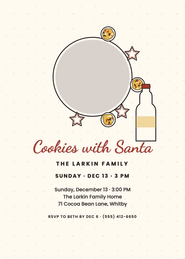 Santa Plate — Cookies with Santa Christmas party invitation with a photo window